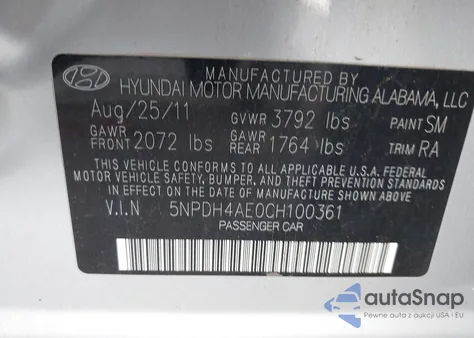 2012 Hyundai Elantra Limited из США, поврежденный, VIN 5NPDH4AE0CH100361